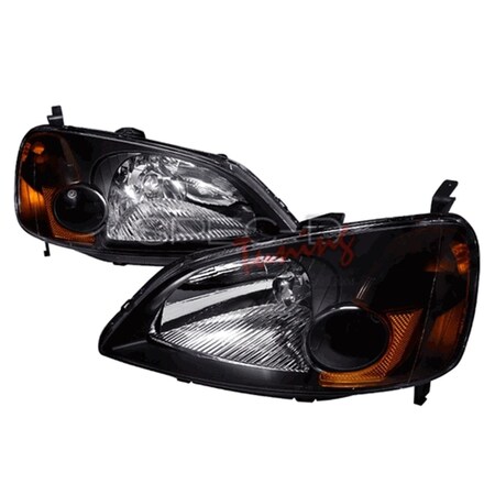 Overtime Crystal Housing Headlights for 01 to 03 Honda Civic- Black - 12 x 18 x 22 in. OV3206922